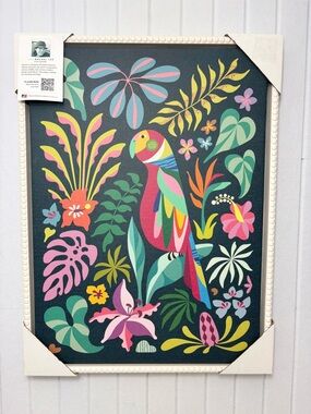 Kate and Laurel Sylvie Tropical Parrot‎ Framed Canvas Wall Art Rachel Lee 18x24
